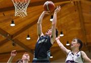 2 March 2022; Conn Rush of Rathmore in action against Shaun Hoddnett of Skibbereen during the Basketball Ireland U16B Boys Schools League Final match between Skibbereen Community School, Cork, and Rathmore Grammar School, Belfast, at the National Basketball Arena in Dublin. Photo by Seb Daly/Sportsfile