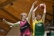 2 March 2022; Matthew McHale of Gortnor Abbey in action against Liam Finn of St Munchin's during the Basketball Ireland U19B Boys Schools League Final match between Gortnor Abbey Secondary School, Mayo, and St Munchin's College, Limerick, at the National Basketball Arena in Dublin. Photo by Seb Daly/Sportsfile