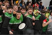 2 March 2022; Gortnor Abbey supporters celebrate after their side's victory in the Basketball Ireland U19B Boys Schools League Final match between Gortnor Abbey Secondary School, Mayo, and St Munchin's College, Limerick, at the National Basketball Arena in Dublin. Photo by Seb Daly/Sportsfile