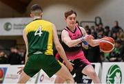 2 March 2022; Liam Price of St Munchin's in action against Matthew McHale of Gortnor Abbey during the Basketball Ireland U19B Boys Schools League Final match between Gortnor Abbey Secondary School, Mayo, and St Munchin's College, Limerick, at the National Basketball Arena in Dublin. Photo by Seb Daly/Sportsfile