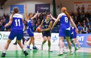 3 March 2022; Sarah Hickey of Mercy Waterford is crowded out by the Loreto Kilkenny defence during the Basketball Ireland U19A Girls Schools League Final match between Loreto Kilkenny and Mercy Waterford at the National Basketball Arena in Dublin. Photo by Ben McShane/Sportsfile