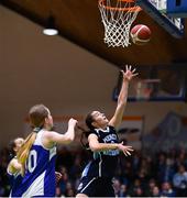 3 March 2022; Sarah Hickey of Mercy Waterford attempts a layup during the Basketball Ireland U19A Girls Schools League Final match between Loreto Kilkenny and Mercy Waterford at the National Basketball Arena in Dublin. Photo by Ben McShane/Sportsfile