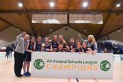 3 March 2022; Mercy Waterford players celebrate after the Basketball Ireland U19A Girls Schools League Final match between Loreto Kilkenny and Mercy Waterford at the National Basketball Arena in Dublin. Photo by Ben McShane/Sportsfile