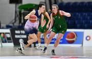 3 March 2022; Ava Walshe of Regina Mundi in action against Laoise Quinn of Calasanctius College during the Basketball Ireland U16A Girls Schools League Final match between Calasanctius College, Galway and Regina Mundi, Cork at the National Basketball Arena in Dublin. Photo by Ben McShane/Sportsfile