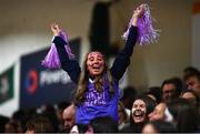 3 March 2022; A Regina Mundi supporter cheers on her side during the Basketball Ireland U16A Girls Schools League Final match between Calasanctius College, Galway and Regina Mundi, Cork at the National Basketball Arena in Dublin. Photo by Ben McShane/Sportsfile