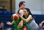 3 March 2022; Aisling Coakley of Regina Mundi in action against Kate Burke of Calasanctius College during the Basketball Ireland U16A Girls Schools League Final match between Calasanctius College, Galway and Regina Mundi, Cork at the National Basketball Arena in Dublin. Photo by Ben McShane/Sportsfile