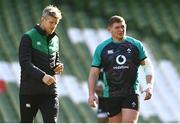 3 March 2022; Tadhg Furlong, right, and defence coach Simon Easterby during the Ireland open training session at the Aviva Stadium in Dublin. Photo by Harry Murphy/Sportsfile