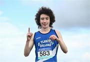 3 March 2022;  Dylan Casey of St Flannans Ennis celebrates after winning the Senior Boys 6000m during the Irish Life Health Munster Schools Cross Country Championships at Riverstick, Boulaling, Cork. Photo by David Fitzgerald/Sportsfile