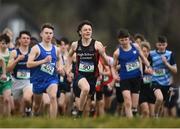 3 March 2022; Conor O'Loughlin of CBS High School Clonmel, centre, competing in the intermediate boys 5000m during the Irish Life Health Munster Schools Cross Country Championships at Riverstick, Boulaling, Cork. Photo by David Fitzgerald/Sportsfile