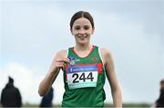 3 March 2022; Eavann Duffy of Loreto Clonmel, after winning the junior girls 2500m during the Irish Life Health Munster Schools Cross Country Championships at Riverstick, Boulaling, Cork. Photo by David Fitzgerald/Sportsfile