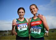 3 March 2022; Sisters Eavann Duffy, left, who won the junior girls 2500m and Muireann Duffy of Loreto Clonmel, who won the senior girls 3000m during the Irish Life Health Munster Schools Cross Country Championships at Riverstick, Boulaling, Cork. Photo by David Fitzgerald/Sportsfile