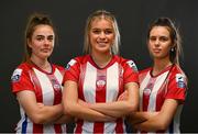 1 March 2022; Treaty United players, from left, Heidi O'Sullivan, Jesse Mendez, and Alix Mendez, during a Treaty United squad portraits session at University of Limerick in Limerick. Photo by Sam Barnes/Sportsfile