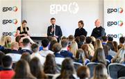 4 March 2022; Players from all across Ireland were today at the announcement of scholarship funding of close to €800,000 provided to inter-county players through the Gaelic Players Association. Pictured during a Q&A are, from left, Gaelic Players Association equality, diversity and inclusion officer Gemma Begley, Dublin footballer and KPMG Jonny Cooper, Gaelic Players Association welfare engagement officer Kate Kelly and Gaelic Players Association head of finance and operations Ciarán Barr, at the Radisson Blu Hotel at Dublin Airport in Dublin. Photo by Stephen McCarthy/Sportsfile