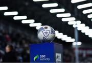 28 February 2022; A detailed view of a Bohemians branded ball before the SSE Airtricity League Premier Division match between Bohemians and St Patrick's Athletic at Dalymount Park in Dublin. Photo by Eóin Noonan/Sportsfile