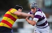 4 March 2022; Max Doyle of Clongowes Wood College is tackled by Daragh Keogh of Temple Carrig during the Bank of Ireland Leinster Rugby Schools Junior Cup 1st Round match between Temple Carrig, Wicklow and Clongowes Wood College, Kildare at Energia Park in Dublin. Photo by Daire Brennan/Sportsfile