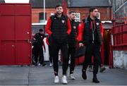 4 March 2022; Will Patching of Derry City arrives with teammates before the SSE Airtricity League Premier Division match between Shelbourne and Derry City at Tolka Park in Dublin. Photo by Eóin Noonan/Sportsfile