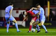 4 March 2022; Jack Moylan of Shelbourne in action against Cameron McJannet of Derry City during the SSE Airtricity League Premier Division match between Shelbourne and Derry City at Tolka Park in Dublin. Photo by Eóin Noonan/Sportsfile