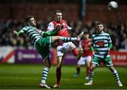 4 March 2022; Dylan Watts of Shamrock Rovers in action against Mark Doyle of St Patrick's Athletic during the SSE Airtricity League Premier Division match between St Patrick's Athletic and Shamrock Rovers at Richmond Park in Dublin. Photo by Seb Daly/Sportsfile