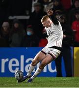4 March 2022; Nathan Doak of Ulster takes a conversion during the United Rugby Championship match between Ulster and Cardiff at Kingspan Stadium in Belfast. Photo by Piaras Ó Mídheach/Sportsfile