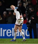 4 March 2022; Nathan Doak of Ulster watches as his conversion hits the post during the United Rugby Championship match between Ulster and Cardiff at Kingspan Stadium in Belfast. Photo by Piaras Ó Mídheach/Sportsfile
