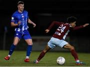 4 March 2022; Charlie Fleming of Treaty United in action against Issa Kargbo of Cobh Ramblers during the SSE Airtricity League First Division match between Cobh Ramblers and Treaty United at St Colman's Park in Cobh, Cork. Photo by Michael P Ryan/Sportsfile
