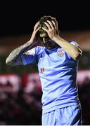 4 March 2022; Jamie McGonigle of Derry City reacts during the SSE Airtricity League Premier Division match between Shelbourne and Derry City at Tolka Park in Dublin. Photo by Eóin Noonan/Sportsfile