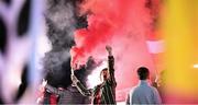 4 March 2022; Derry City supporters celebrate after Patrick McEleney of Derry City scored his side's first goal during the SSE Airtricity League Premier Division match between Shelbourne and Derry City at Tolka Park in Dublin. Photo by Eóin Noonan/Sportsfile