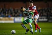 4 March 2022; Graham Burke of Shamrock Rovers in action against Adam O'Reilly of St Patrick's Athletic during the SSE Airtricity League Premier Division match between St Patrick's Athletic and Shamrock Rovers at Richmond Park in Dublin. Photo by Seb Daly/Sportsfile