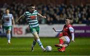 4 March 2022; Gary O'Neill of Shamrock Rovers in action against Darragh Burns of St Patrick's Athletic during the SSE Airtricity League Premier Division match between St Patrick's Athletic and Shamrock Rovers at Richmond Park in Dublin. Photo by Seb Daly/Sportsfile