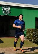 5 March 2022; Peter Dooley of Leinster runs out to make his 100th Leinster appearance before the United Rugby Championship match between Benetton and Leinster at Stadio di Monigo in Treviso, Italy. Photo by Harry Murphy/Sportsfile