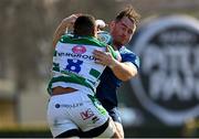 5 March 2022; Peter Dooley of Leinster is tackled by Toa Halafihi of Benetton during the United Rugby Championship match between Benetton and Leinster at Stadio di Monigo in Treviso, Italy. Photo by Harry Murphy/Sportsfile