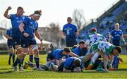5 March 2022; Seán Cronin of Leinster scores his side's second try during the United Rugby Championship match between Benetton and Leinster at Stadio di Monigo in Treviso, Italy. Photo by Harry Murphy/Sportsfile