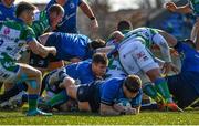 5 March 2022; Seán Cronin of Leinster dives over to score his side's second try during the United Rugby Championship match between Benetton and Leinster at Stadio di Monigo in Treviso, Italy. Photo by Harry Murphy/Sportsfile