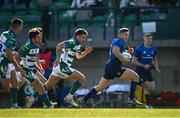 5 March 2022; Jordan Larmour of Leinster makes a break on his way to scoring his side's third try during the United Rugby Championship match between Benetton and Leinster at Stadio di Monigo in Treviso, Italy. Photo by Harry Murphy/Sportsfile