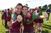 5 March 2022; Eoghan Rua players Maria Mooney, left, and Katie Mullan celebrate after the 2021 AIB Junior Club Camogie A Championship Final match between Clanmaurice, Kerry, and Eoghan Rua, Derry, at O'Raghallaigh's GAA club in Drogheda, Louth. Photo by Piaras Ó Mídheach/Sportsfile