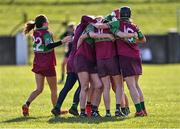 5 March 2022; Eoghan Rua players celebrate after their victory in the 2021 AIB Junior Club Camogie A Championship Final match between Clanmaurice, Kerry, and Eoghan Rua, Derry, at O'Raghallaigh's GAA club in Drogheda, Louth. Photo by Piaras Ó Mídheach/Sportsfile