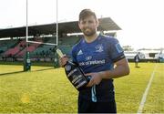 5 March 2022; Man of the match Ross Byrne of Leinster with a magnum bottle of prosseco after the United Rugby Championship match between Benetton and Leinster at Stadio di Monigo in Treviso, Italy. Photo by Harry Murphy/Sportsfile