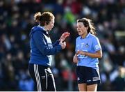 5 March 2022; Dublin selector Cliodhna O'Connor with Leah Caffrey during the Lidl Ladies Football National League Division 1 match between Meath and Dublin at Páirc Táilteann in Navan, Meath. Photo by David Fitzgerald/Sportsfile