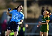 5 March 2022; Hannah Tyrrell of Dublin celebrates after scoring her side's first goal during the Lidl Ladies Football National League Division 1 match between Meath and Dublin at Páirc Táilteann in Navan, Meath. Photo by David Fitzgerald/Sportsfile