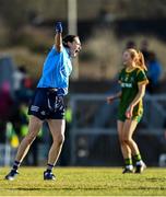 5 March 2022; Hannah Tyrrell of Dublin celebrates after scoring her side's first goal during the Lidl Ladies Football National League Division 1 match between Meath and Dublin at Páirc Táilteann in Navan, Meath. Photo by David Fitzgerald/Sportsfile