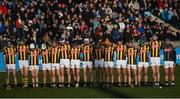 5 March 2022; Kilkenny players stand for a moments silence in memory of the late Paul Shefflin, of Shamrocks GAA Club in Kilkenny, before the Allianz Hurling League Division 1 Group B match between Dublin and Kilkenny at Parnell Park in Dublin. Photo by Stephen McCarthy/Sportsfile
