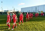 5 March 2022; Sligo Rovers players are led out by captain Lauren Boles, second from left, before the SSE Airtricity Women's National League match between Peamount United and Sligo Rovers at PRL Park in Greenogue, Dublin. Photo by Sam Barnes/Sportsfile