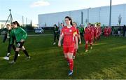 5 March 2022; Sligo Rovers players are led out by captain Lauren Boles before during the SSE Airtricity Women's National League match between Peamount United and Sligo Rovers at PRL Park in Greenogue, Dublin. Photo by Sam Barnes/Sportsfile