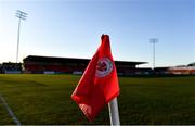 5 March 2022; The Sligo Rovers crest is seen on a corner flag before the SSE Airtricity League Premier Division match between Sligo Rovers and Dundalk at The Showgrounds in Sligo. Photo by Ben McShane/Sportsfile