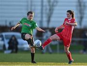 5 March 2022; Sadhbh Doyle of Peamount United in action against Lauren Boles of Sligo Rovers during the SSE Airtricity Women's National League match between Peamount United and Sligo Rovers at PRL Park in Greenogue, Dublin. Photo by Sam Barnes/Sportsfile