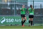 5 March 2022; Stephanie Roche of Peamount United, left, celebrates with teammate Chloe Moloney after scoring their side's third goal during the SSE Airtricity Women's National League match between Peamount United and Sligo Rovers at PRL Park in Greenogue, Dublin. Photo by Sam Barnes/Sportsfile