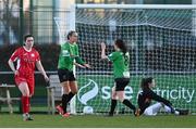 5 March 2022; Stephanie Roche of Peamount United, left, celebrates with teammate Sadhbh Doyle after scoring her second, and their side's fourth goal during the SSE Airtricity Women's National League match between Peamount United and Sligo Rovers at PRL Park in Greenogue, Dublin. Photo by Sam Barnes/Sportsfile