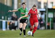5 March 2022; Lauryn O'Callaghan of Peamount United in action against Amy Roddy of Sligo Rovers during the SSE Airtricity Women's National League match between Peamount United and Sligo Rovers at PRL Park in Greenogue, Dublin. Photo by Sam Barnes/Sportsfile