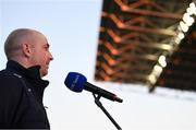 5 March 2022; Galway coach Richie O'Neill speaking to RTÉ before the Allianz Hurling League Division 1 Group A match between Cork and Galway at Páirc Uí Chaoimh in Cork. Photo by Eóin Noonan/Sportsfile