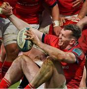 5 March 2022; Chris Farrell of Munster, celebrates after scoring his side's sixth try during the United Rugby Championship match between Munster and Dragons at Thomond Park in Limerick. Photo by Brendan Moran/Sportsfile